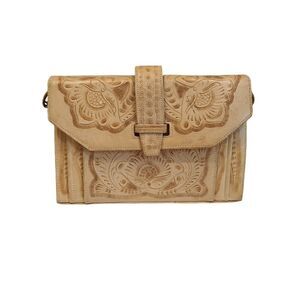 Vintage Hand Tooled Genuine Leather El Venado Purse 70s Mex Floral Mayan Craft